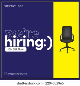 We're Hiring! Template for instagram and other social media post on a yellow and blue background. - Powered by Shutterstock