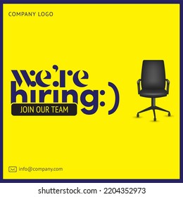 We're Hiring! Template for instagram and other social media post on a Yellow background. - Powered by Shutterstock