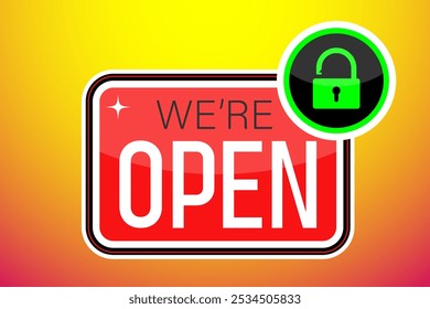 We're open sign door open lock illustration - Powered by Shutterstock