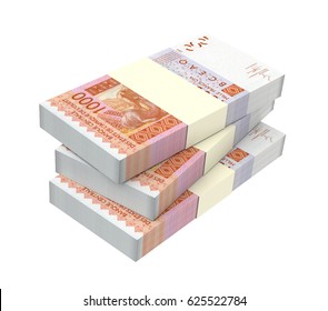 West African CFA Francs Bills Isolated On White Background. 3D Illustration.