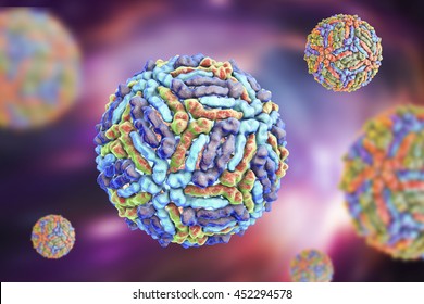 West Nile Virus (WNV), 3D Illustration. A Virus Transmitted By Mosquito And Causing West Nile Fever