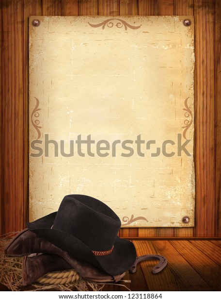 Westlicher Hintergrund Mit Cowboy Kleidung Und Altes Stockillustration