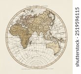 Western New World or Hemisphere. Eastern Old World or Hemisphere (1786), vintage circle world map illustration by S.l. Vintage atlas map art drawing illustration, old map painting art print.