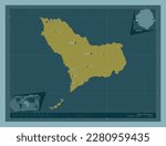 Western, province of Sierra Leone. Solid color shape. Locations and names of major cities of the region. Corner auxiliary location maps