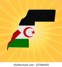 Western Sahara Map Flag On Sunburst Illustration