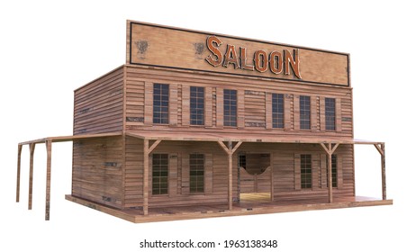 Western Town Hall On Isolated White Background. 3d Rendering.