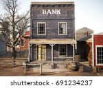 Western town rustic bank. 3d rendering