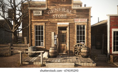 Western town rustic general store. 3d rendering