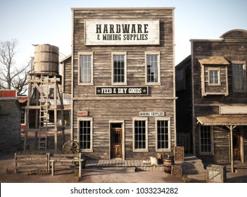 Western town rustic Hardware and mining supply store. 3d rendering . Part of a Western town series.
