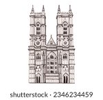 Westminster Abbey Front - London Landmark - High-Resolution Hand-Drawn Watercolor Illustration