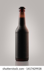 Wet 12 Oz Brown Beer Bottle Longneck. Isolated 3D Render On A Dark.