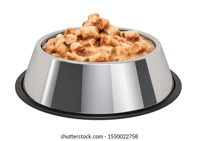 Wet Dog Food Or Cat In Bowl, 3D Rendering Isolated On White Background