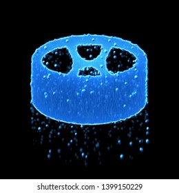 Wet Symbol Drum Steelpan Is Blue. Water Dripping  