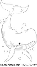 Whale Air Bubble Art Design Tattoo Echinoderm Cute Cartoon Graphic Animal