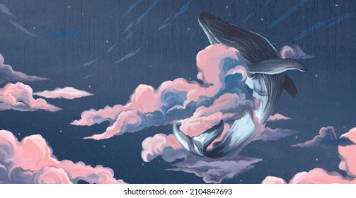 Whale Night Sky That Emerges Clouds Stock Illustration 2104847693