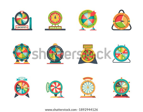 Wheel fortune icon. Circle objects of\
lucky spinning roulette lottery wheels\
collection