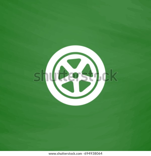 Wheel Icon Illustration. Flat symbol.\
Imitation draw with white chalk on green chalkboard. Pictogram and\
School board\
background