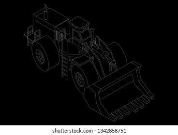 Wheel Loader Architect Blueprint 3d Renderings Stock Illustration ...