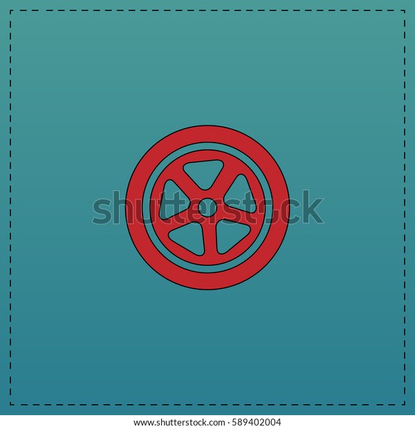 wheel Simple flat button. Red Illustration icon\
and black stroke