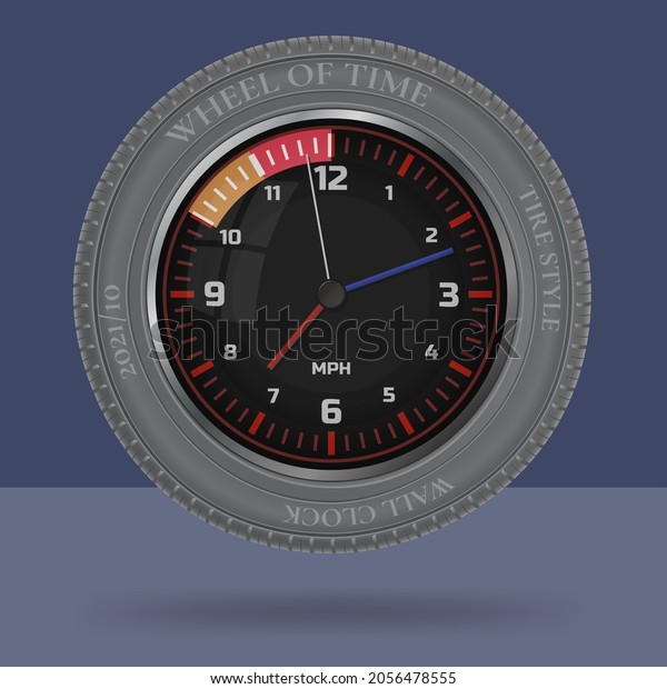 Wheel
of time. Tire style decorative wall clock. Creative business idea.
Isolated  monochromatic background.
Illustration.