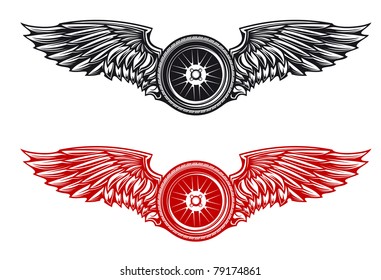 Wheel with wings for tattoo or mascot design, such a logo. Vector version also available in gallery