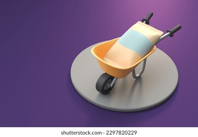 Wheelbarrow with Bag of Cement. 3D Illustration - Powered by Shutterstock