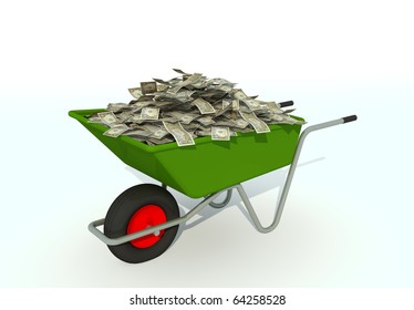 wheelbarrow full of dollar bills