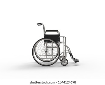 Wheelchair With Black Leather Seat And Metal Railings - Side View - 3D Illustration