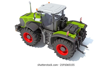 Wheeled Tractor Farm Equipment 3D Rendering On White Background