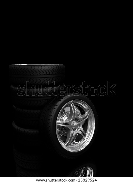 wheels with\
steel rims over the black\
background