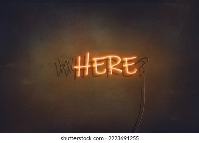 Where - Here Yellow Neon  Sign