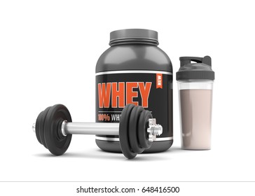 Whey Protein Dumbbells On White Background Stock Illustration 648416470