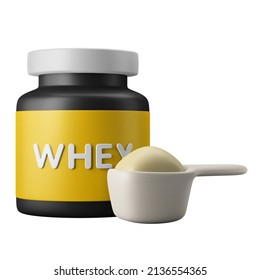 Whey Protein Powder Bodybuilding Diet Healthy Supplement 3d Rendering Icon Illustration Dietary Fitness Theme