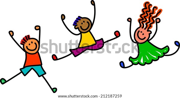 Whimsical Cartoon Illustration Three Happy Lively Stock Illustration ...