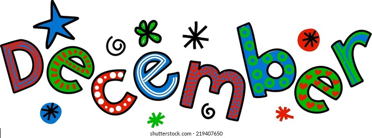 Whimsical Cartoon Text Doodle Month December Stock Illustration ...