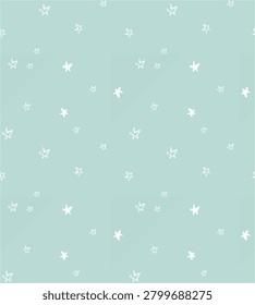 Whimsical celestial pattern with delicate sketched stars on a serene aqua backdrop. Ideal for baby shower invitations nursery decor or textile design.