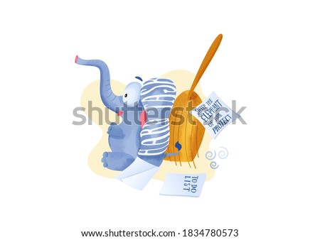 Whimsical concept for a tip how to stop procrastinating. Sweep the elephant of your project first, do the hard tasks first. Cute character for a “Stop procrastination” theme. Part of a series