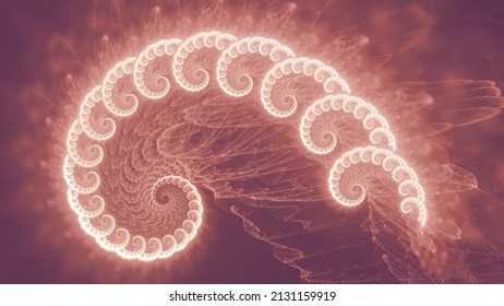Whimsical and Nostalgic Calming Coral Nautilus Spiral Fractal Background.Soft dreamy faded orange pink abstract conic shell pattern.