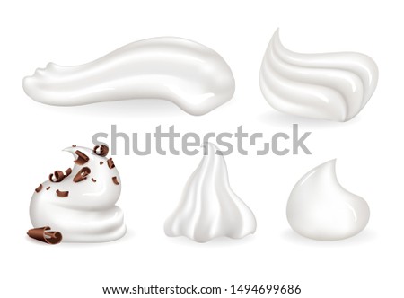Whipped cream clean and with chocolate crumbles. sweet topping for desserts. dairy product of creamy cositance isolated raster illustrations set. Imagine de stoc © 