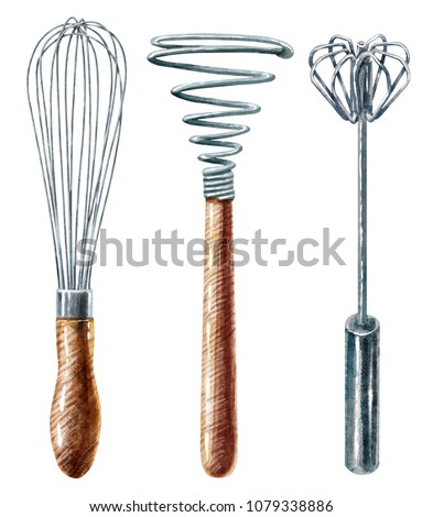 whisk  watercolor illustration, isolated on white