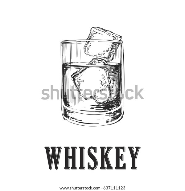 ウイスキーグラス手描きのドリンクイラスト のイラスト素材