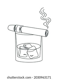 Whisky And Cigar Line Drawing