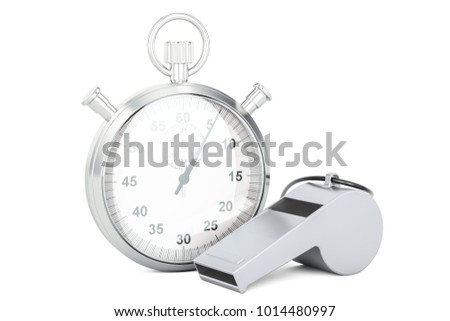 Whistle and stopwatch, 3D rendering isolated on white background