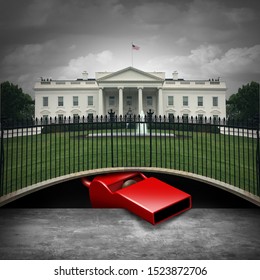 Whistleblower In The White House And Deep State Whistle Blower Political Concept As An Anonymous Source Or Leaker And United States Political Symbol With 3D Elements.