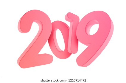 White 2019 new year numbers. Colorful gradient 2019 number. Banner or poster template. 3d render illustration