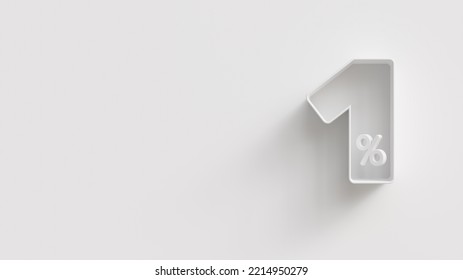 White 3d 1 (one) Percent On White Background. For Advertising Promotion, 3d Financial Concept Design. Promotional Materials. 1% Interest Special Offer. Symbol Icon With Percentage.