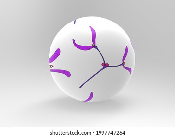 White 3D Ball With Mistletoe Pattern. Rendered Image Of A White Ball With Pattern.