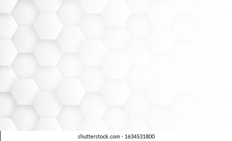 White 3D Hexagons Hight Technology Minimalist Abstract Background. Sci-Fi Tech Hexagonal Blocks Structure Conceptual Light Wallpaper In Ultra Definition. Clear Blank Subtle Textured Banner Backdrop - Powered by Shutterstock