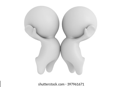 White 3d Human Characters Happily Chest Bumping (3d Illustration)