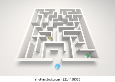 White 3D Maze And Marbles Seen From Overhead